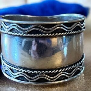 Vintage Bali 925 Silver Ring with Wave Design